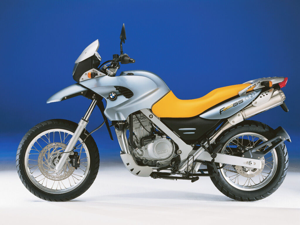 bmw f650 motorcycle with yellow saddle
