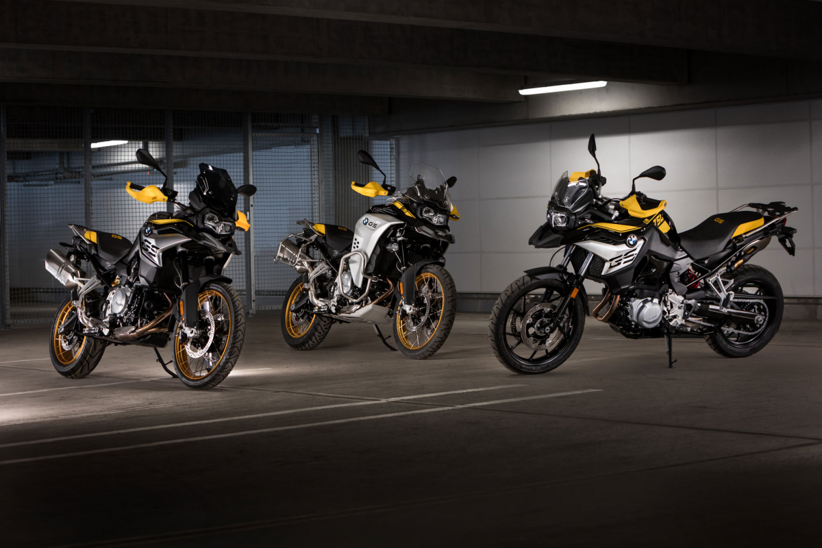 black and yellow BMW gs motorcycles
