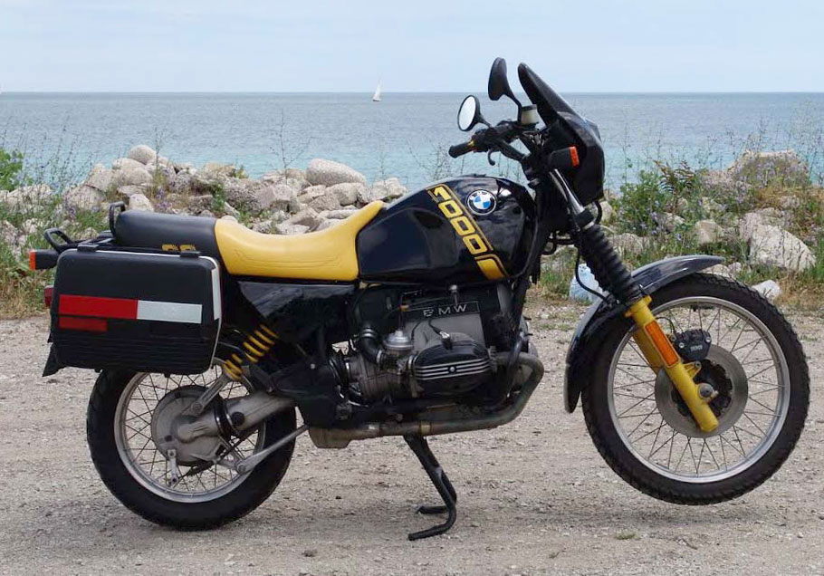 Black and yellow BMW motorcycle