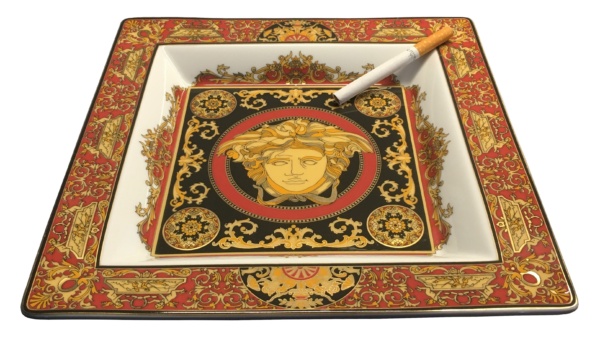 The Versace logo on an ashtray